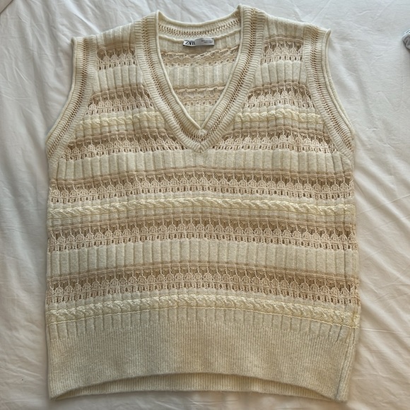 Zara Oversized Knit / Lace Cream Vest - Picture 5 of 6